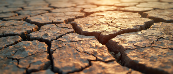 "Ultrarealistic Cracked Earth Texture Revealing Dynamic Shadows: A Study in Dry Landscapes and Patterns"