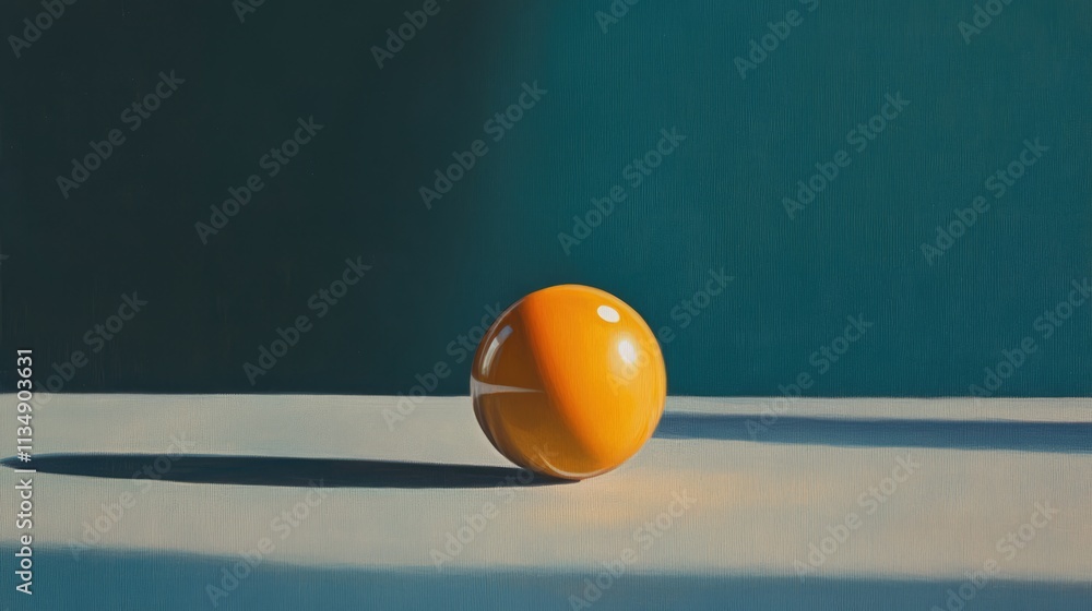 Poster billiard ball resting on a textured table surface casting shadows in a well-lit environment showcasi