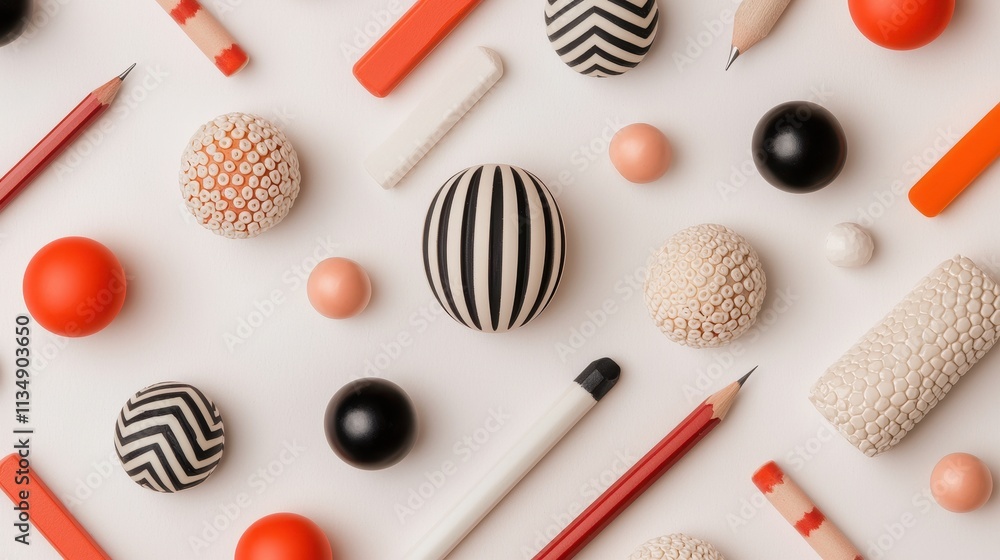 Poster colorful geometric objects on white background for artistic and creative design use