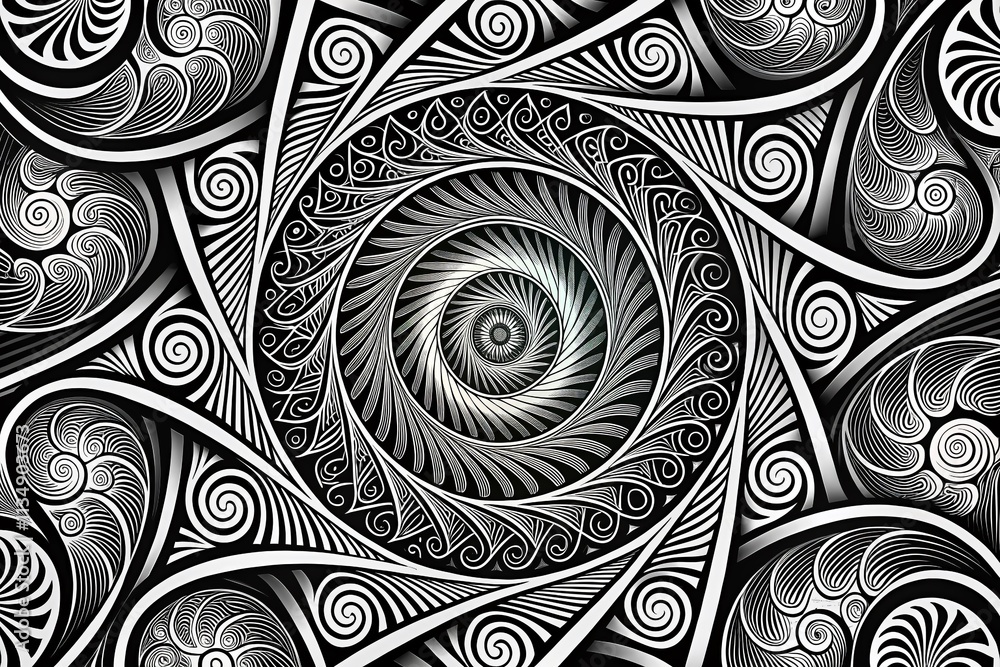 Poster elegant black and white spiral pattern with copy space for creative design projects and artistic app