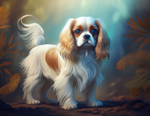 Naklejka premium Cavalier King Charles Spaniel - The Cavalier King Charles Spaniel is a small-sized companion breed from the United Kingdom, renowned for their affectionate and loving personality. Standing 12 to 13 in
