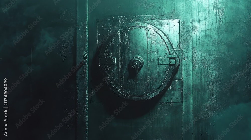 Poster secure access door concept with high-tech vault design and futuristic elements for user authenticati