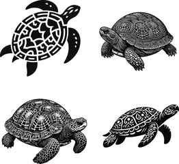 Fototapeta premium Hand-drawn turtle silhouette vector illustration on a white background