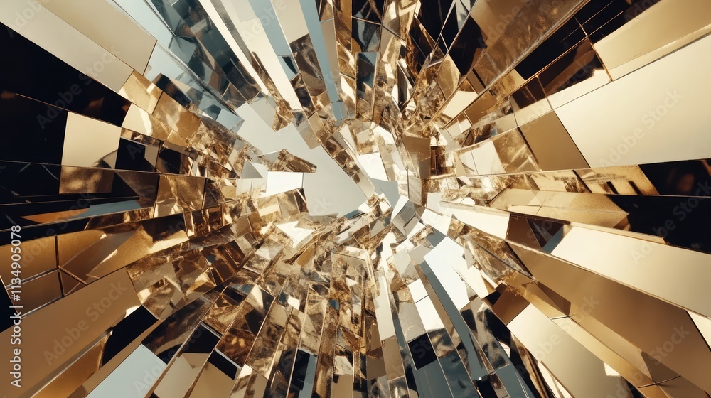 Poster abstract reflective wall design in modern shopping center showcasing contemporary architecture and g