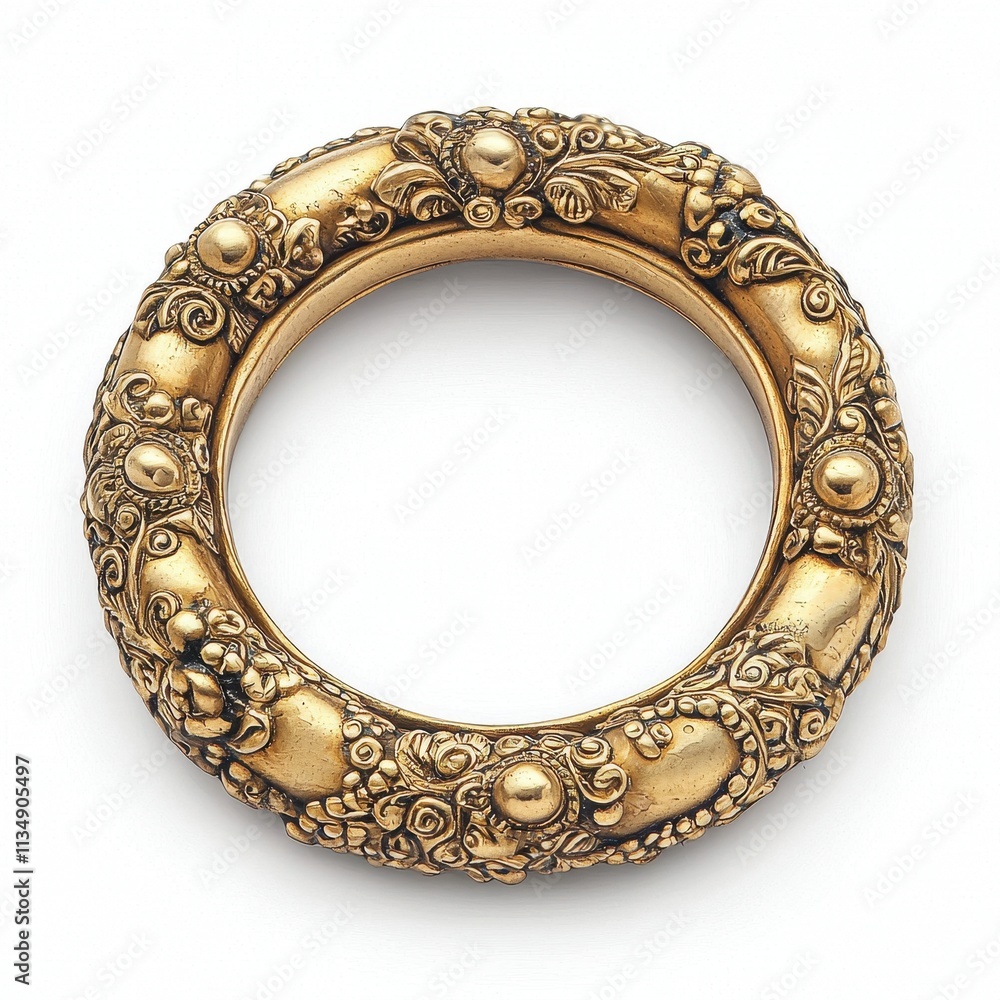 Poster ornate circular frame with intricate floral designs and decorative elements in gold