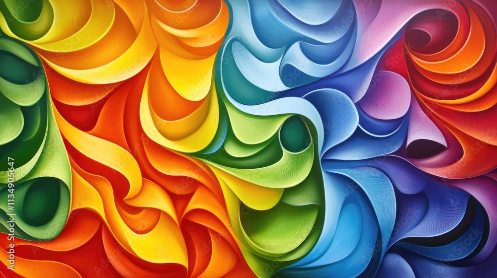 Poster colorful abstract design featuring flowing curves and vibrant swirls creating a warm and inviting at