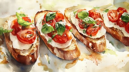 Bruschetta with fresh tomatoes mozzarella and basil traditional Italian appetizer served on toasted bread