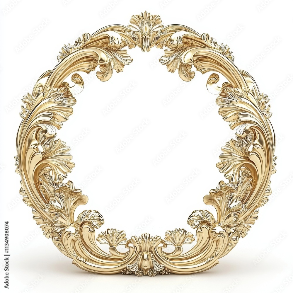 Poster ornate golden frame design with intricate baroque patterns and curved shapes