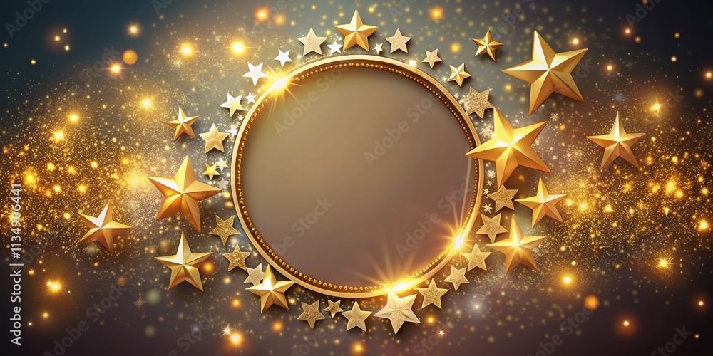 Poster elegant circle frame design with sparkling star border for creative projects and invitations, perfec