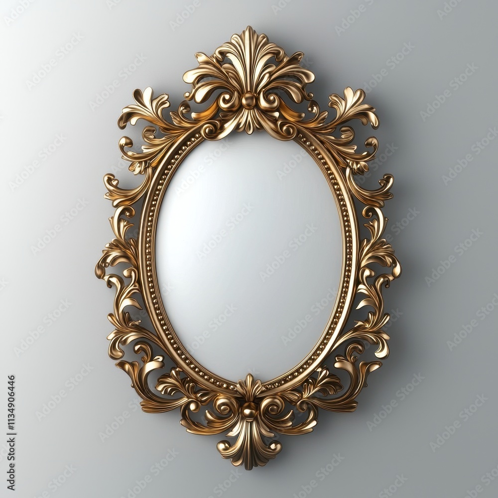 Poster ornate vintage frame with intricate designs and smooth reflection surface on neutral background