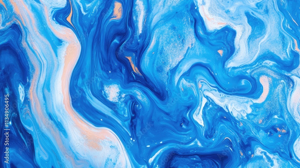 Poster vibrant blue marbled texture with artistic paint streaks creating a dynamic abstract background for 