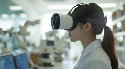 Scientist Using Virtual Reality Interface to Control Remote Robot