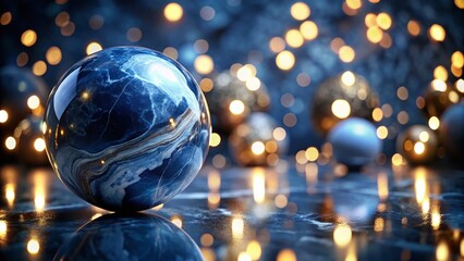 Elegant Dark Blue Marble Texture Background with Bokeh Effect for Modern Banners, Perfect for Festive Designs and Stylish Promotions in 3D Style