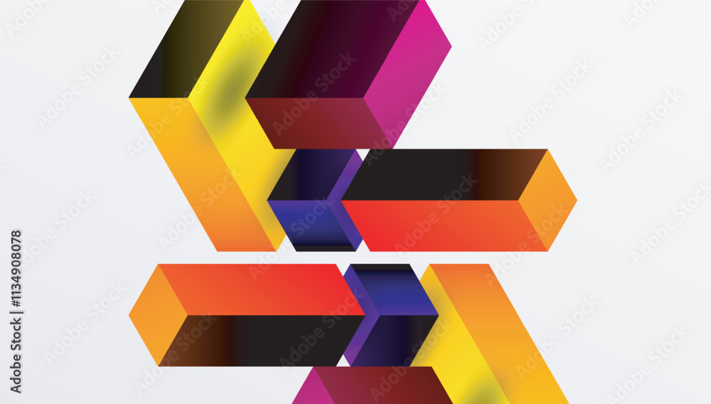 Aufkleber Sleek abstract design featuring isometric 3D blocks in a clean, modern composition. Perfect for tech-inspired themes, with vibrant colors and geometric precision