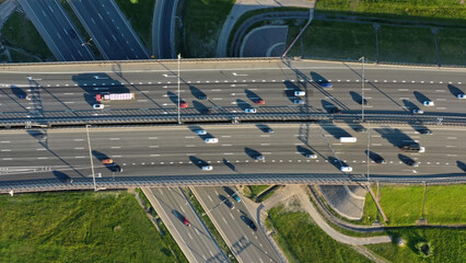 Lot of cars on modern road junction