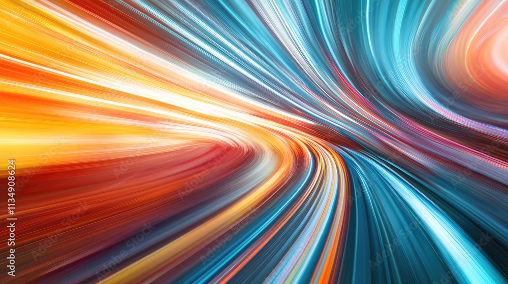Poster vibrant abstract light trails in a dynamic motion blur representing speed on an urban highway tunnel