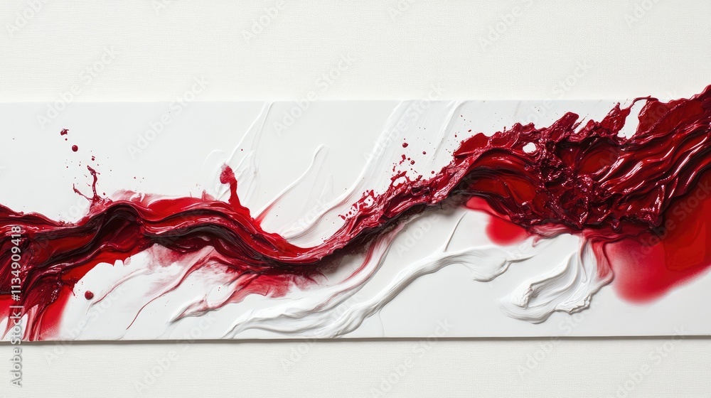 Poster abstract red wine splash art on white canvas creating a dynamic contrast and visual intrigue for mod