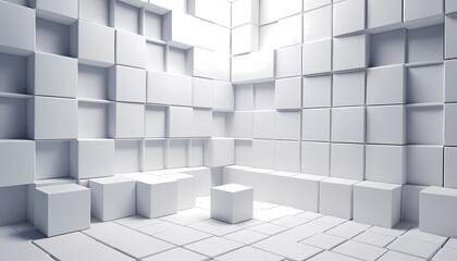 Abstract 3d geometric wall texture with glowing square cubes