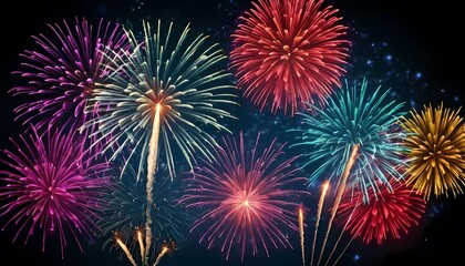 Colorful fireworks display for new year's eve celebration banner