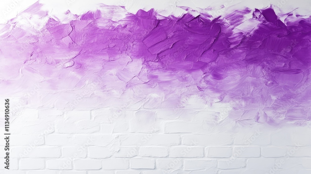 Poster textured white brick wall with gradient purple paint patches creating a modern abstract background f