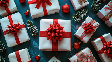 Gift Boxes Decorated with Red Ribbon For Xmas Gift 