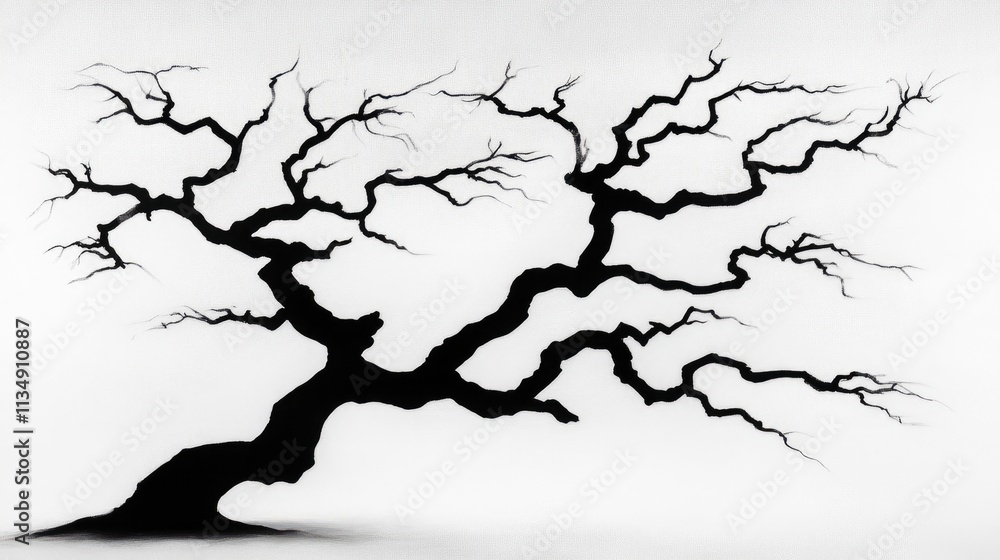 Poster silhouette of bare tree branches forming intricate patterns against a white sky background for a min