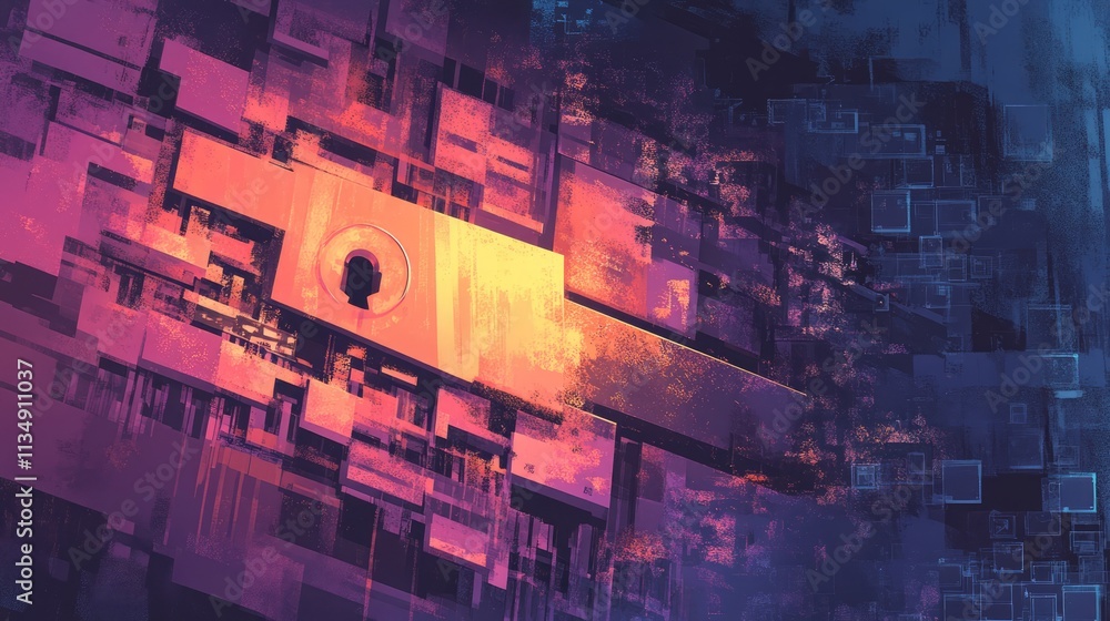 Poster abstract technology background featuring vibrant colors and geometric shapes with a central keyhole 