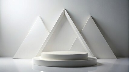 Minimalist White Podium Set with Geometric Shapes for Product Display