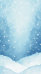 Frozen winter snow forest banner. Watercolor snowflakes poster. Snowy trees wallpaper background