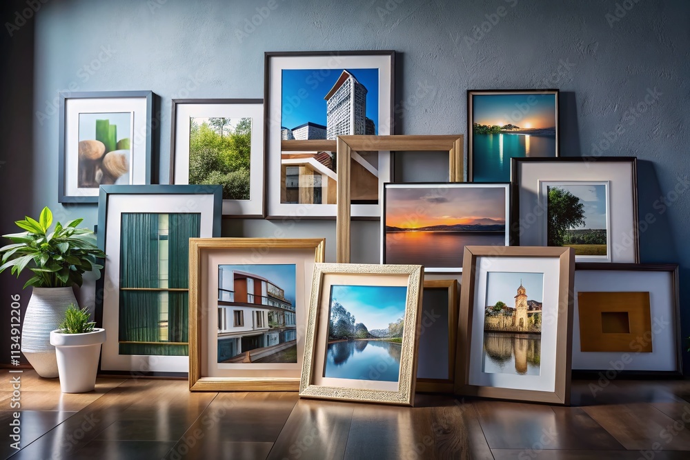 Aufkleber elegant frame mockup scene in a modern architectural setting with stylish arrangement for creative p