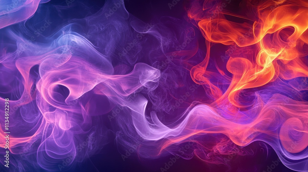 Poster vibrant abstract smoke pattern in shades of purple and orange creating a dynamic visual effect for c