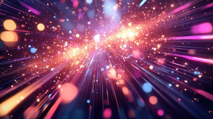 Obraz premium Vibrant abstract digital background representing New Year celebrations with light trails and sparkling effects for festive designs.
