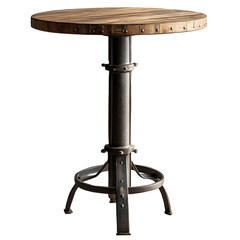 Naklejka premium Rustic Industrial Round Wooden Pub Table Metal Base Design
