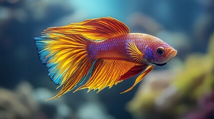 Vibrant Betta Fish with Flowing Multicolored Fins Swimming Gracefully in Clear Water