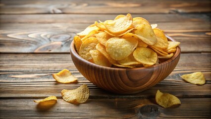 Bowl of crispy potato chips on wooden table , snack, food, delicious, crunchy, salty, unhealthy, appetizer, summer, picnic, party
