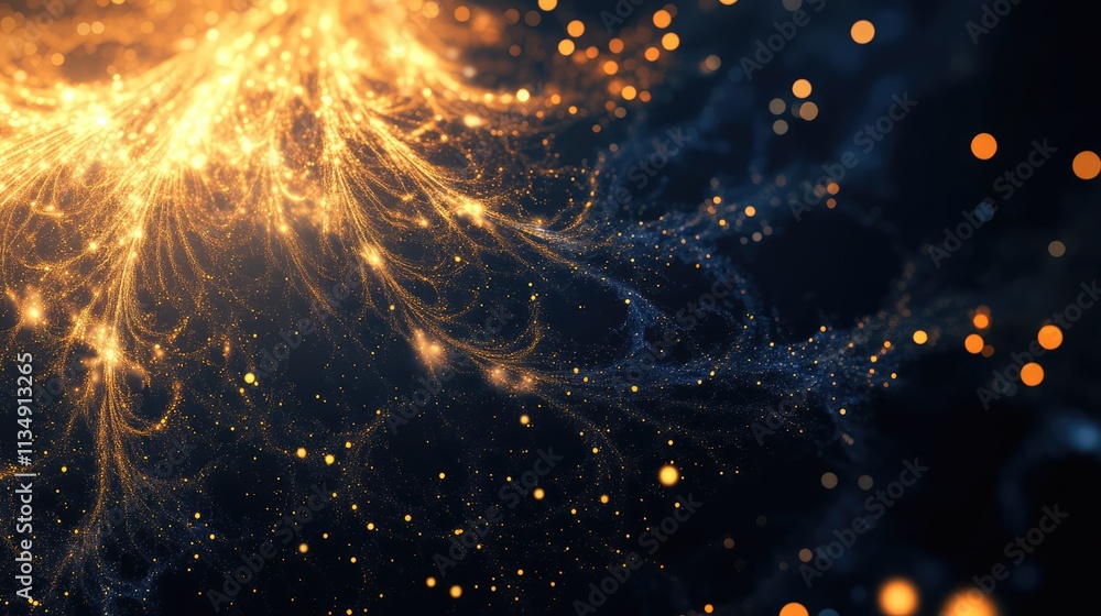 Aufkleber abstract festive backdrop with dynamic golden fireworks and glowing particles on dark background sui