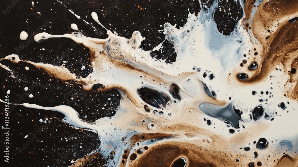 Poster dynamic milk splash creating an abstract composition with contrasting dark and light tones in a visu