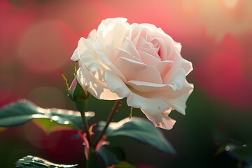 Close-Up of a White Rose Blooming in Gentle Sunrise Light