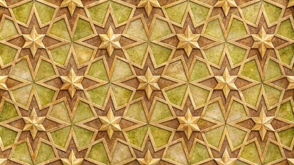 Intricate Golden Star Pattern in a Geometric Design on an Aged Background