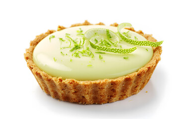 Delectable Key Lime Tart with golden crust and creamy lime filling isolated on white background