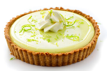 High-quality Key Lime Tart with creamy lime filling and golden graham cracker crust isolated on white background
