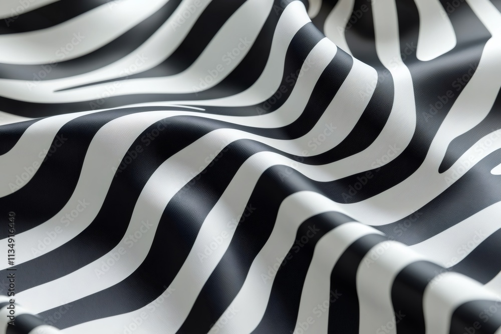Poster black and white zebra pattern fabric flowing with elegance and style, creating a beautiful and dynam