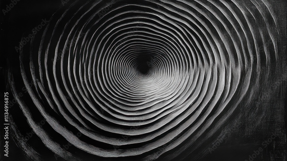 Poster intriguing patterns of concentric waves create depth and mystery in a striking monochromatic design