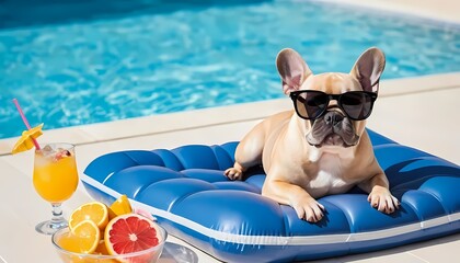 Fun summer vibes with bulldog floating in pool
