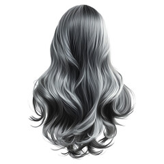 Naklejka premium Long, wavy hair with a striking grey hue, showcasing a smooth texture and vibrant shine.
