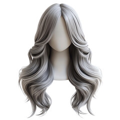 Obraz premium A stylish grey wig with soft waves, displaying a natural look and flowing texture, perfect for various fashion statements.