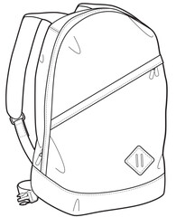 Simple backpack flat sketch vector illustration technical cad drawing template