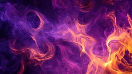 Fototapeta premium Vibrant abstract purple and orange flame pattern with smooth swirling smoke textures for creative and artistic backgrounds