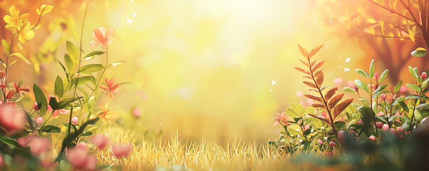 Beautiful spring nature blossom web banner or header. Blurred space for your text.