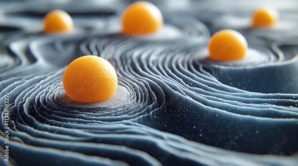 Aufkleber unique composition of orange spheres on textured waves in a scientific setting showcasing fascinatin